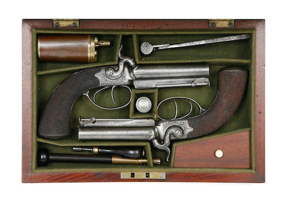 Bonhams : A Cased Pair Of 40-Bore D.B. Percussion Box-Lock Pistols