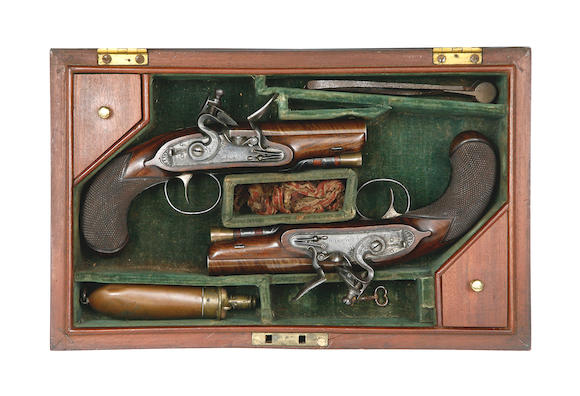 Bonhams : A Fine Cased Pair Of 40-Bore Flintlock Travelling Or Overcoat ...