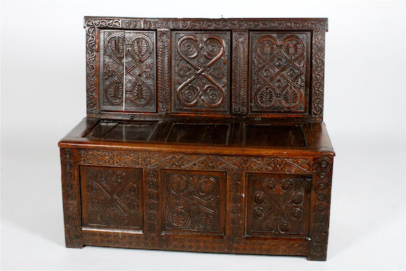 Bonhams : A late 17th century carved oak coffer/settee
