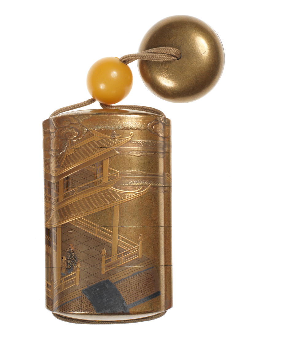 Bonhams : A gold lacquer four-case inro 18th century