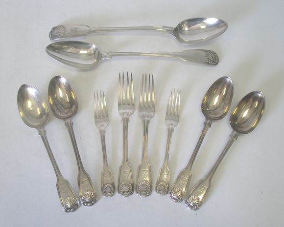 Bonhams : A silver Fiddle, Thread and Shell pattern table service of ...