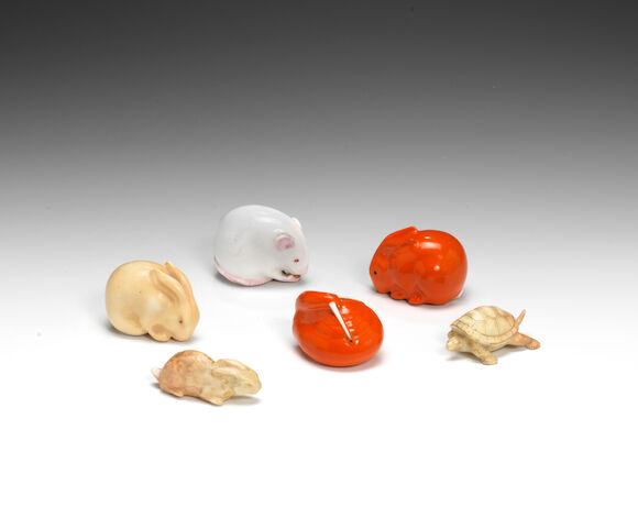 Bonhams : A Royal Worcester miniature rabbit and a tortoise and four ...