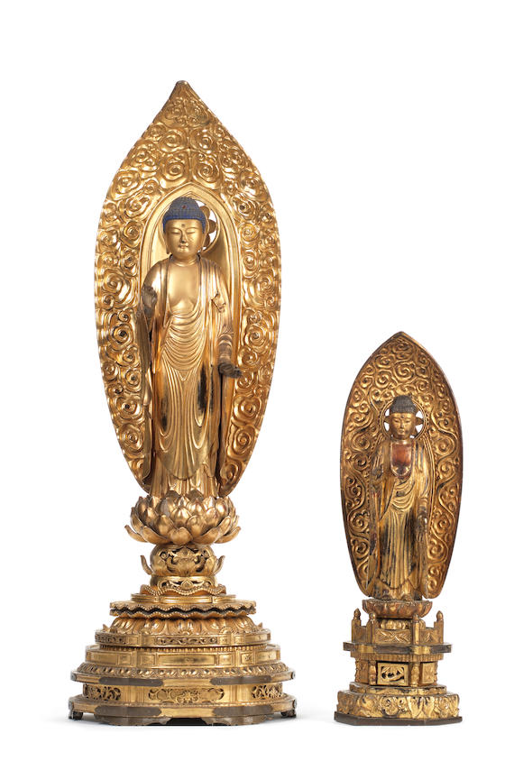 Bonhams : Two gilt-wood figures of Amidha Nyorai 18th/19th century