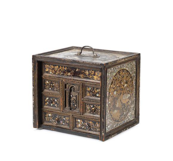 Bonhams : An export lacquer inlaid Namban square cabinet Momoyama ...