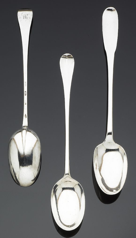 Bonhams : A pair of Queen Anne silver bottom marked Hanoverian pattern ...