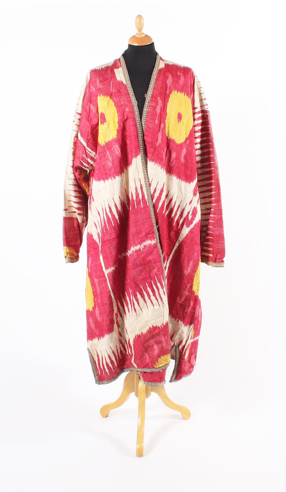 Bonhams : An Uzbek late 19th century silk Adras ikat robe