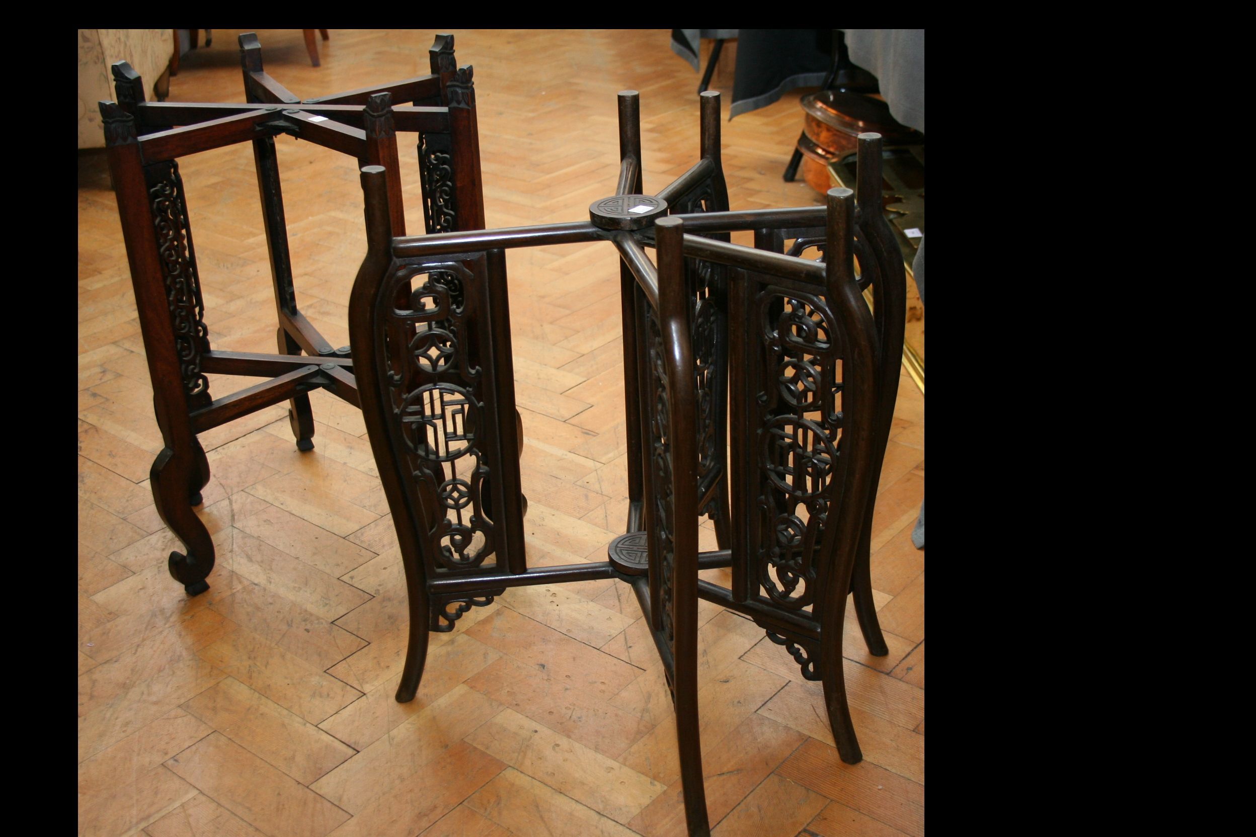 Bonhams Five turned hardwood folding table stands