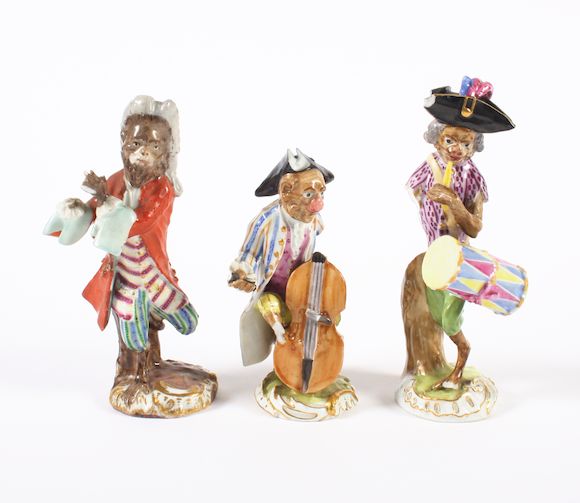 Bonhams Three Meissen monkey band figures Circa 1840.