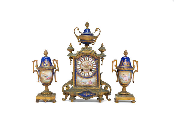 Bonhams : A mid-19th century French porcelain mounted gilt metal clock ...