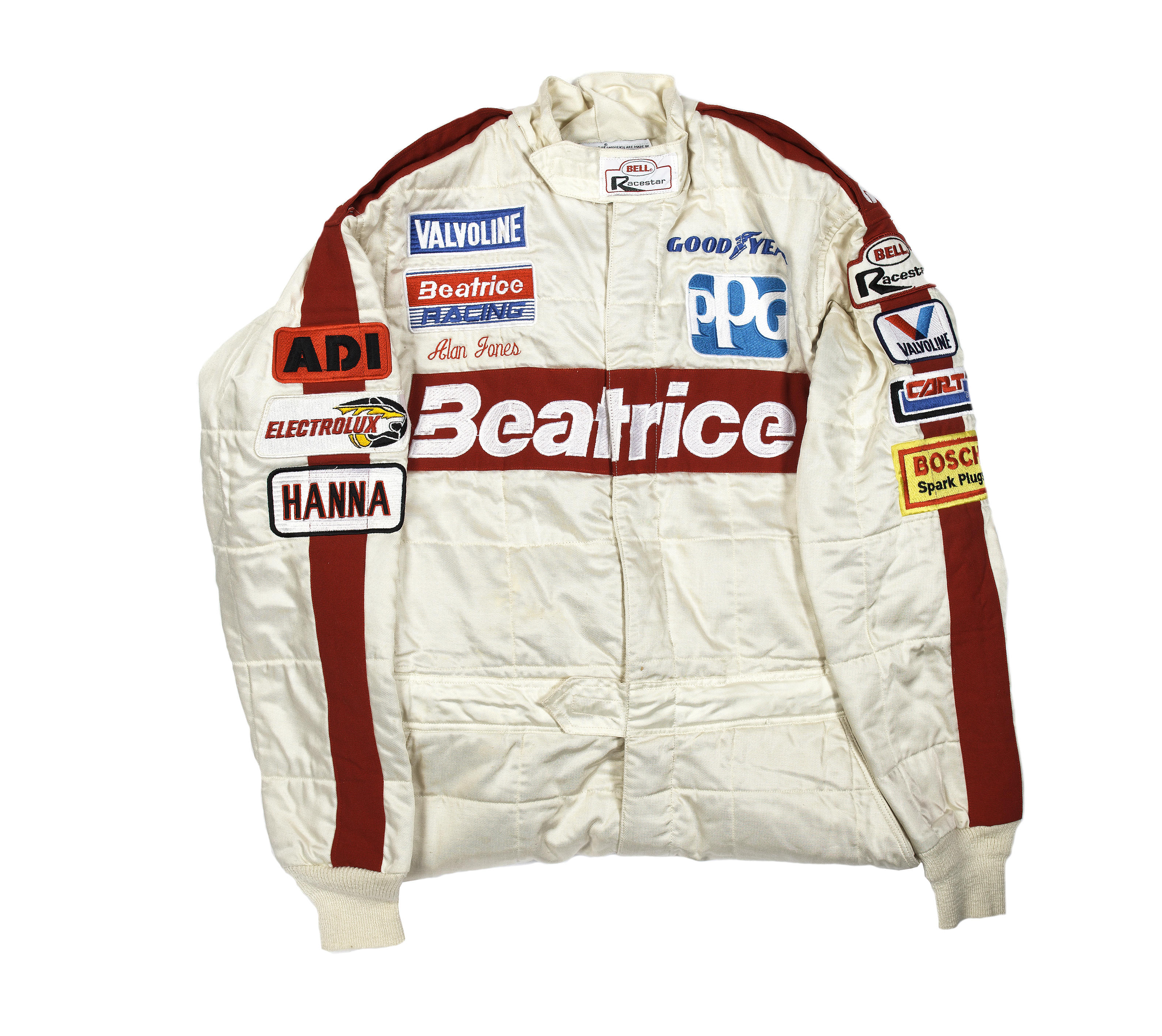 Bonhams Cars : An Alan Jones Beatrice Team race suit,