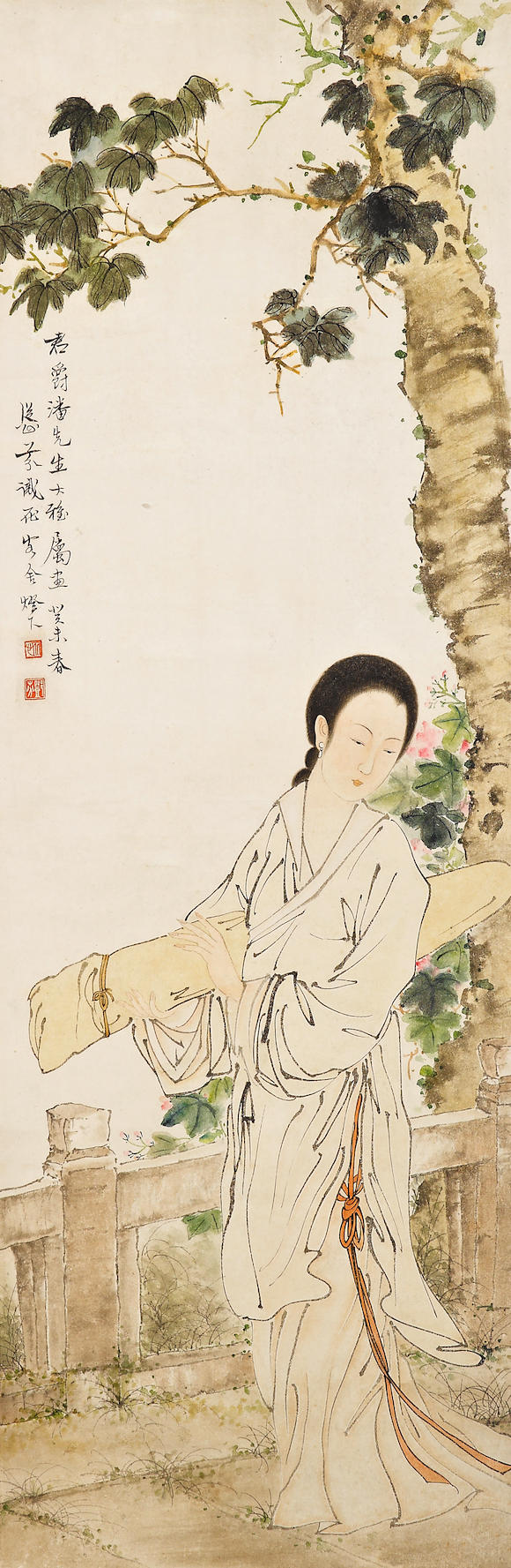 Bonhams : Deng Fen (1894-1964) Lady Carrying the Qin