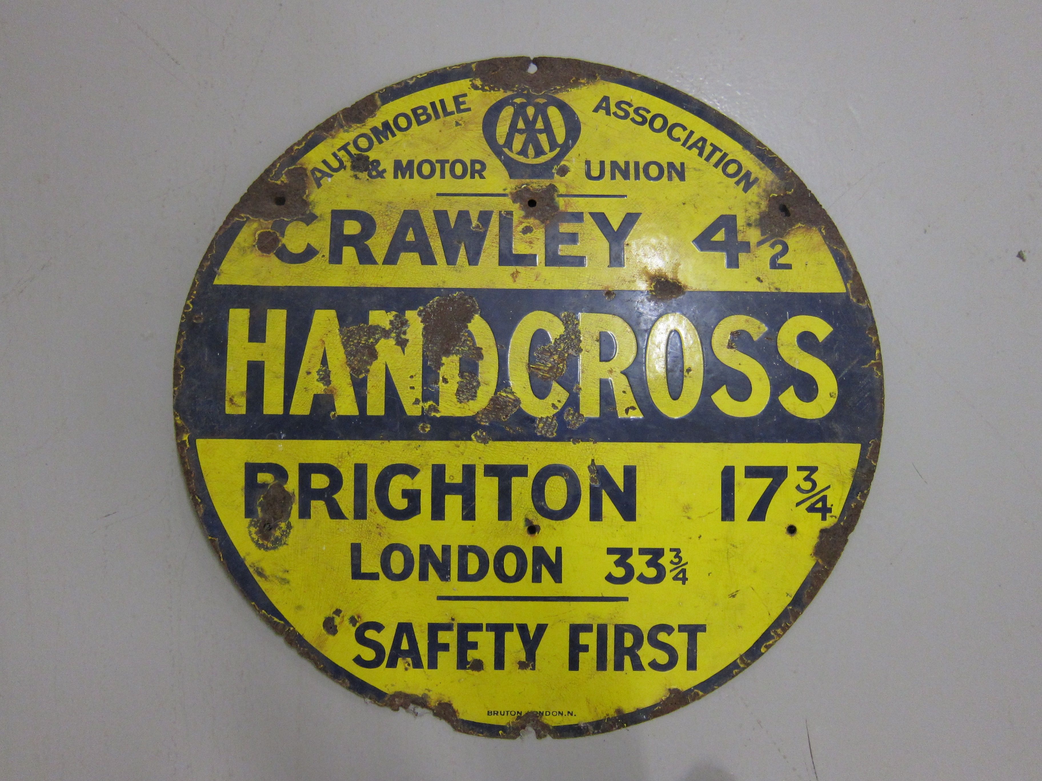 Bonhams Cars : An Automobile Association and Motor Union enamel on tin ...
