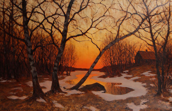 Bonhams : Edvard Rosenberg (Swedish, 1858-1934) A winter sunset