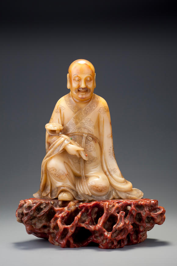 Bonhams : A large carved 'huang furong' figure of a luohan Early Qing ...