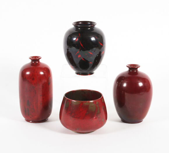 Bonhams : A Royal Doulton flambé vase and three Wilkinson's flambé vases