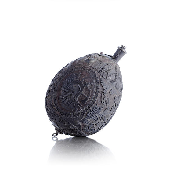 Bonhams : A George III silver coconut flask
