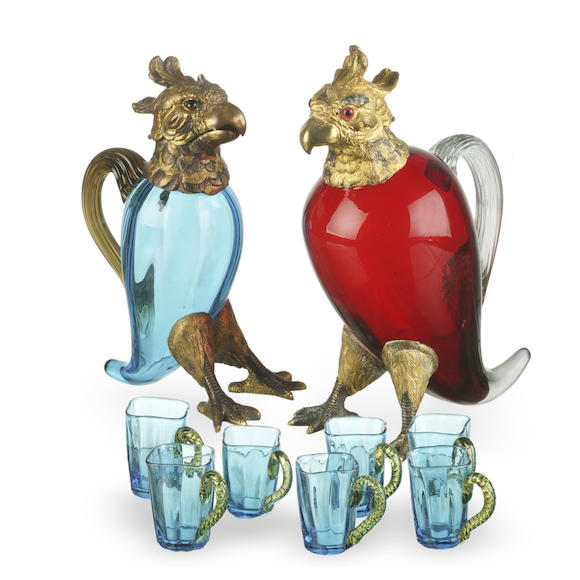 Bonhams : A Liqueur parrot-shaped carafe in ruby glass circa 1930