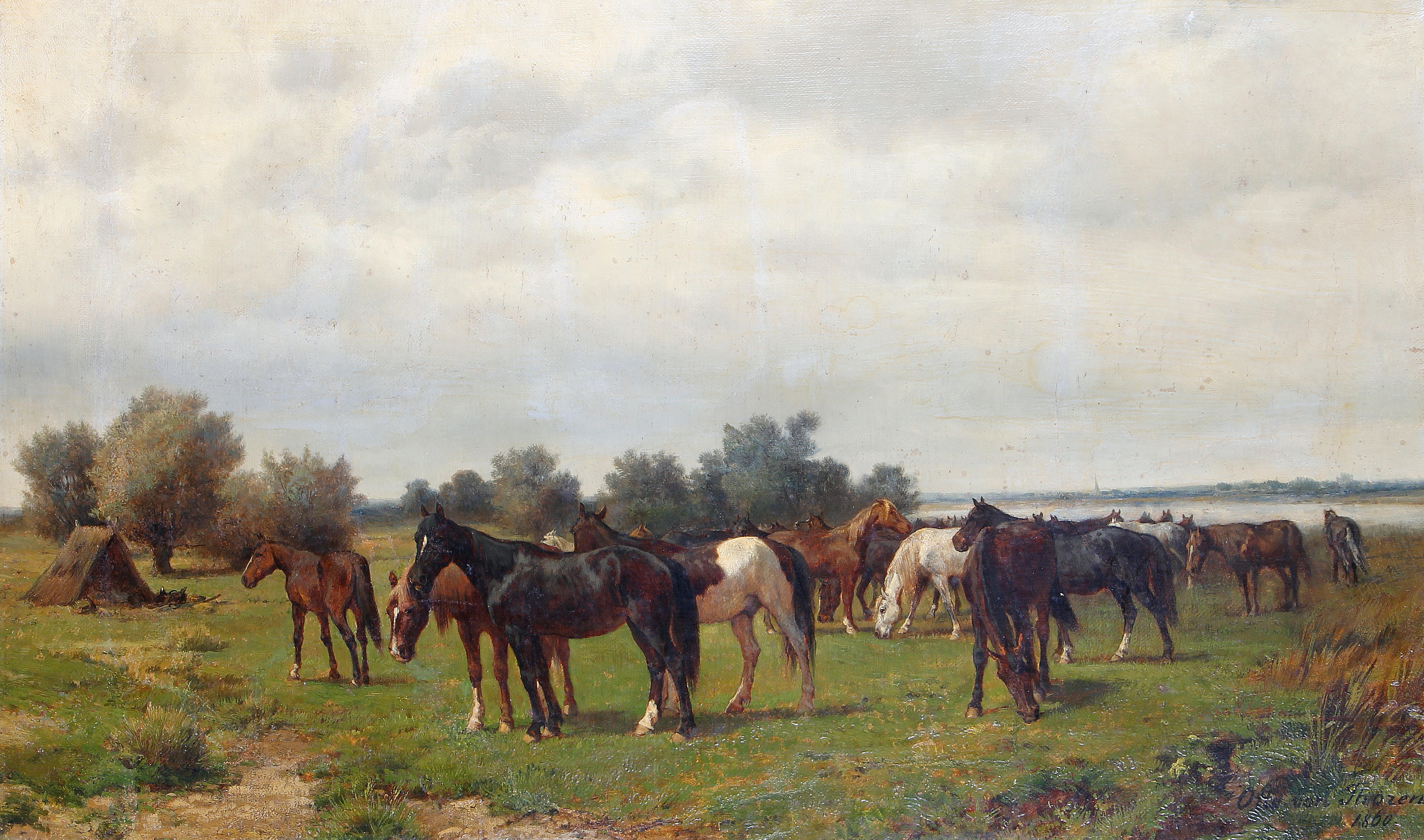 Bonhams : Otto von Thoren (Austrian, 1828-1889) Horses in a meadow