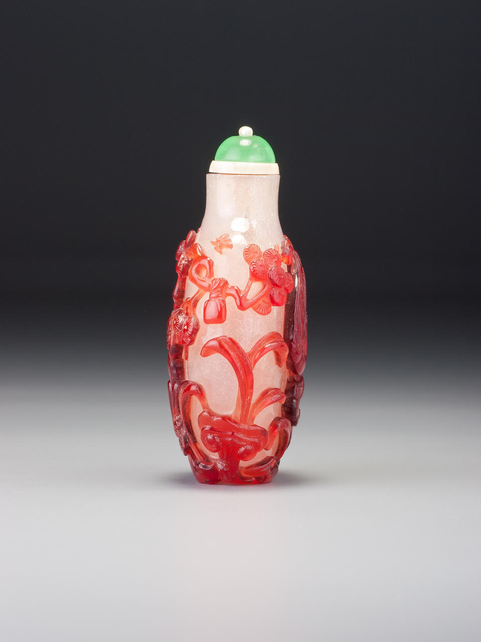 Bonhams : A ruby-red glass overlay 'crane and monkey' snuff bottle 1730 ...