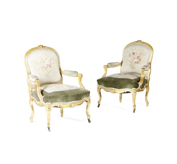 Bonhams : A pair of 19th century French gilt-wood fauteuils