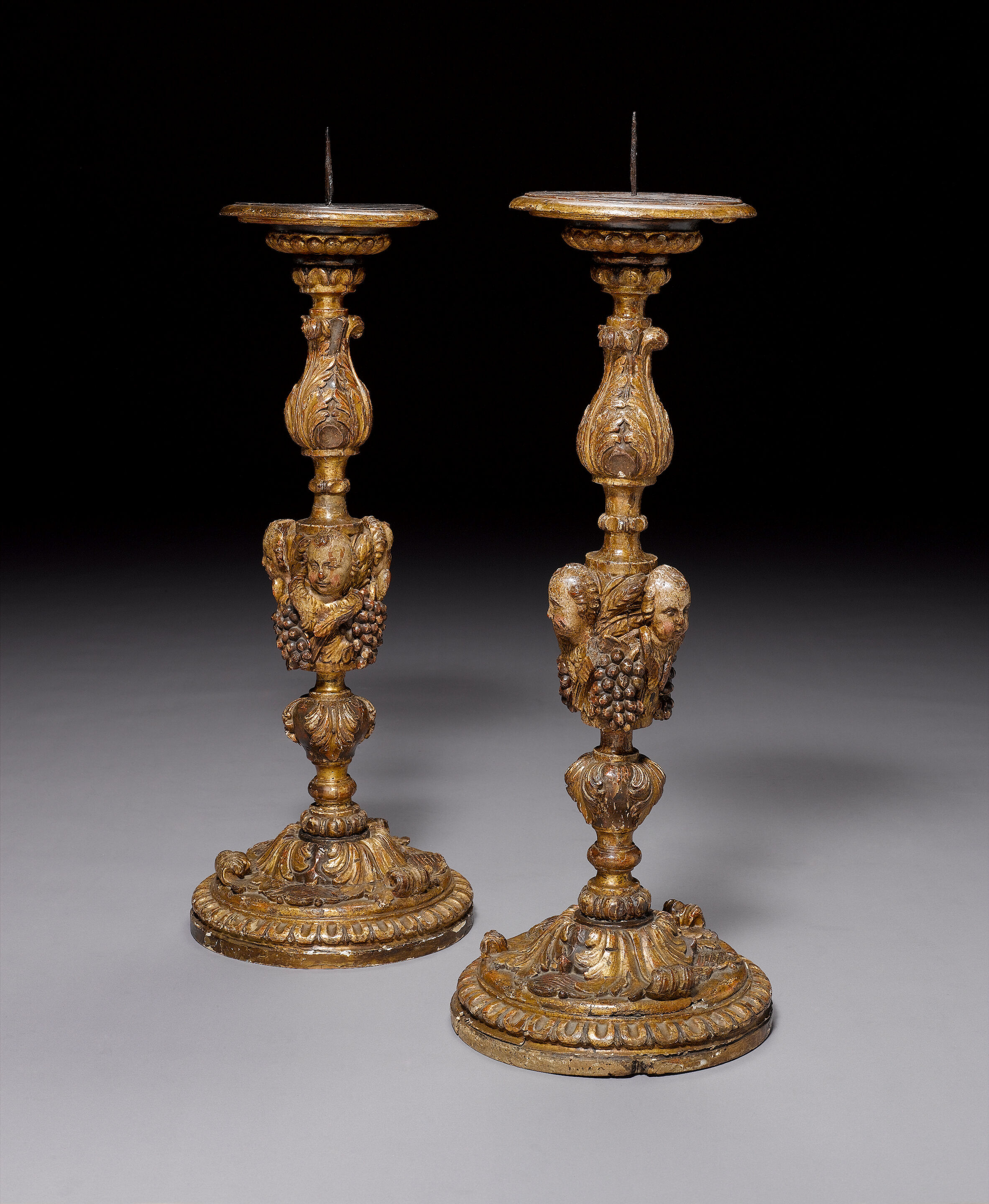 A pair of Italian late 16th / early 17th century polychrome and parcel ...