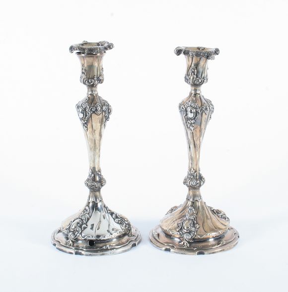 Bonhams A pair of late 19th century German silver candlesticks With