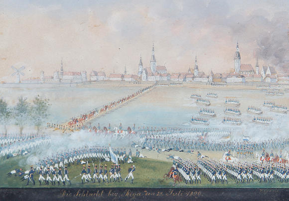 Bonhams : Balthasar Wigand (Austrian, 1771-1846) The Battle of Riga ...