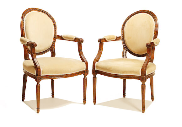 Bonhams : A pair of French late 19th century oak fauteuils in the Louis ...