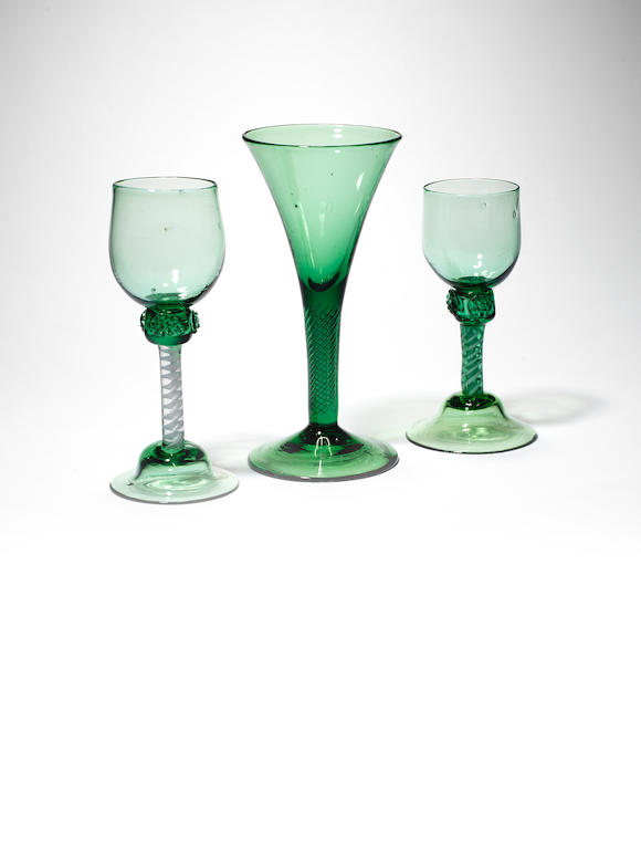 Bonhams A Green Tinted Opaque Twist Wine Glass Circa 1760 4799