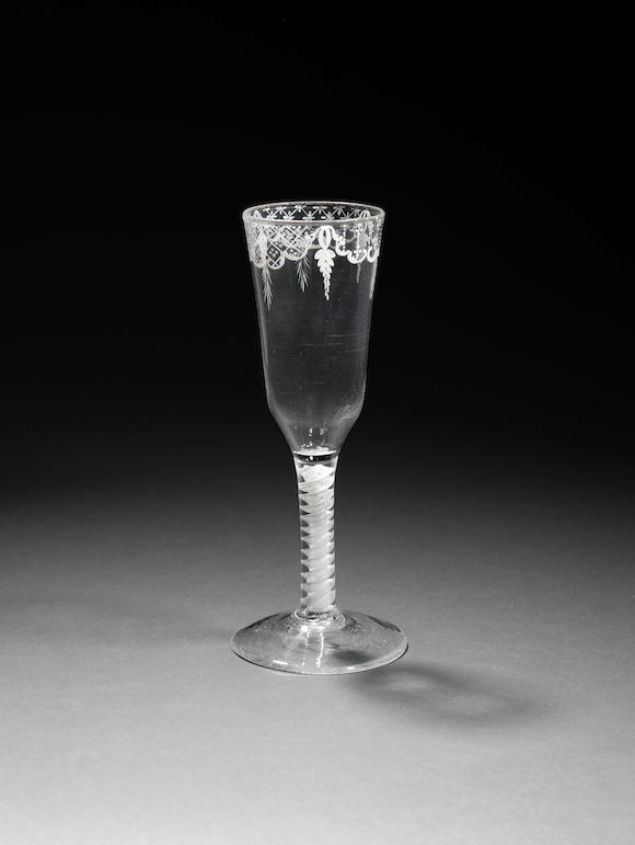 Bonhams A Beilby Enamelled Opaque Twist Ale Glass Or Wine Flute Circa 1765 0596