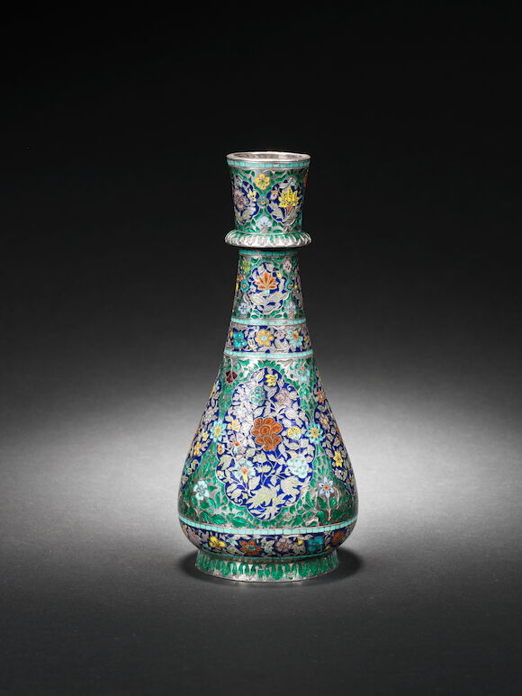 Bonhams : An enamelled silver Huqqa Base Lucknow, 18th Century