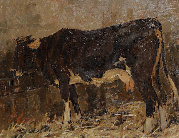 Bonhams : Giovanni Lomi (Italian, 1889-1969) Mucca nella stalla