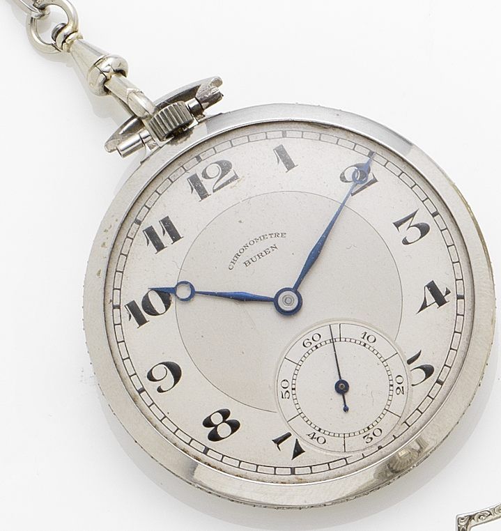 Buren. A platinum and diamond set open face pocket watch1930's