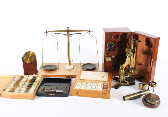 Bonhams : A H. Crouch, London lacquered brass monocular microscope, a ...