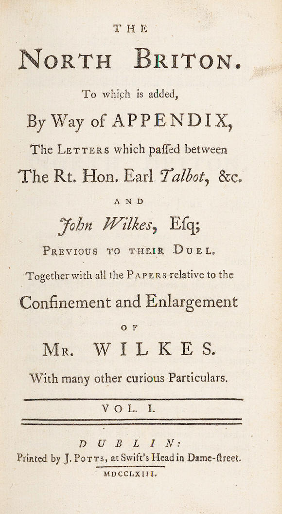 Bonhams : WILKES (JOHN) The North Briton, 3 Vol, Dublin, 1763