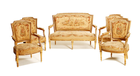 Bonhams : A five piece suite of French late 19th century giltwood salon ...