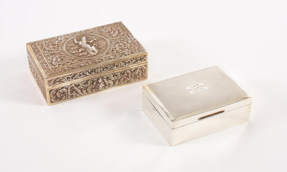 Bonhams : A silver mounted cigarette box By H Bros., Birmingham, 1966, (2)