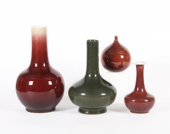 Bonhams : Three Chinese sang-de-boeuf vases and a dark tea-dust glazed vase