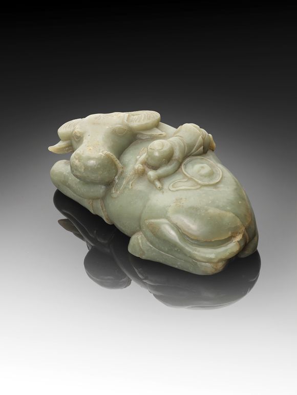 Bonhams A massive green jade 'water buffalo and boy' group 19th/20th century