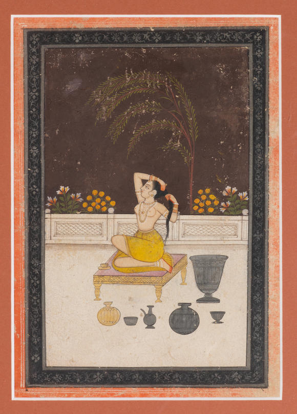 Bonhams A Courtesan Performing Her Toilette Seated On A Stool On A Terrace At Night A Yellow