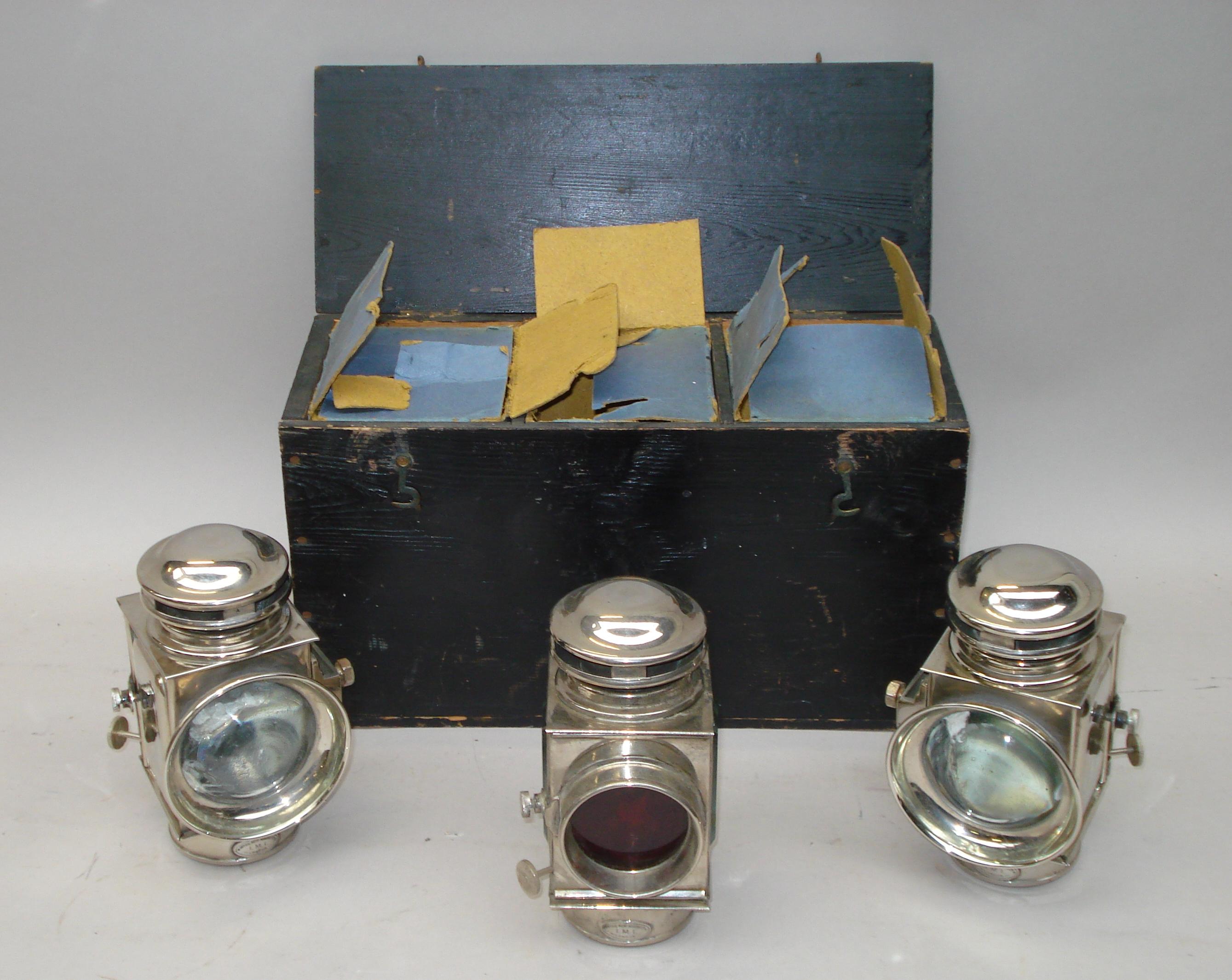 Bonhams Cars A Good Set Of Three Imi Emergency Oil Lamps By Imperial Motor Industries Ltd London 