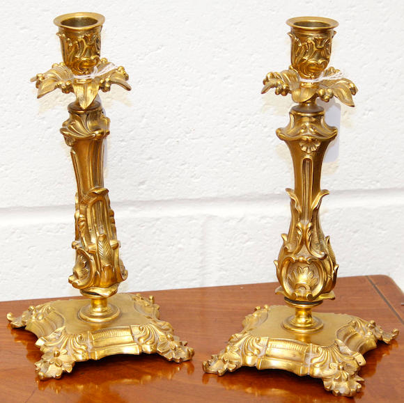 Bonhams : A Pair Of Late 19th Century Gilt Brass Candlesticks