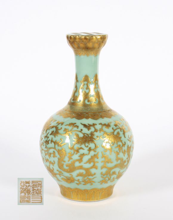 Bonhams A Chinese celadon glazed garlic head vase