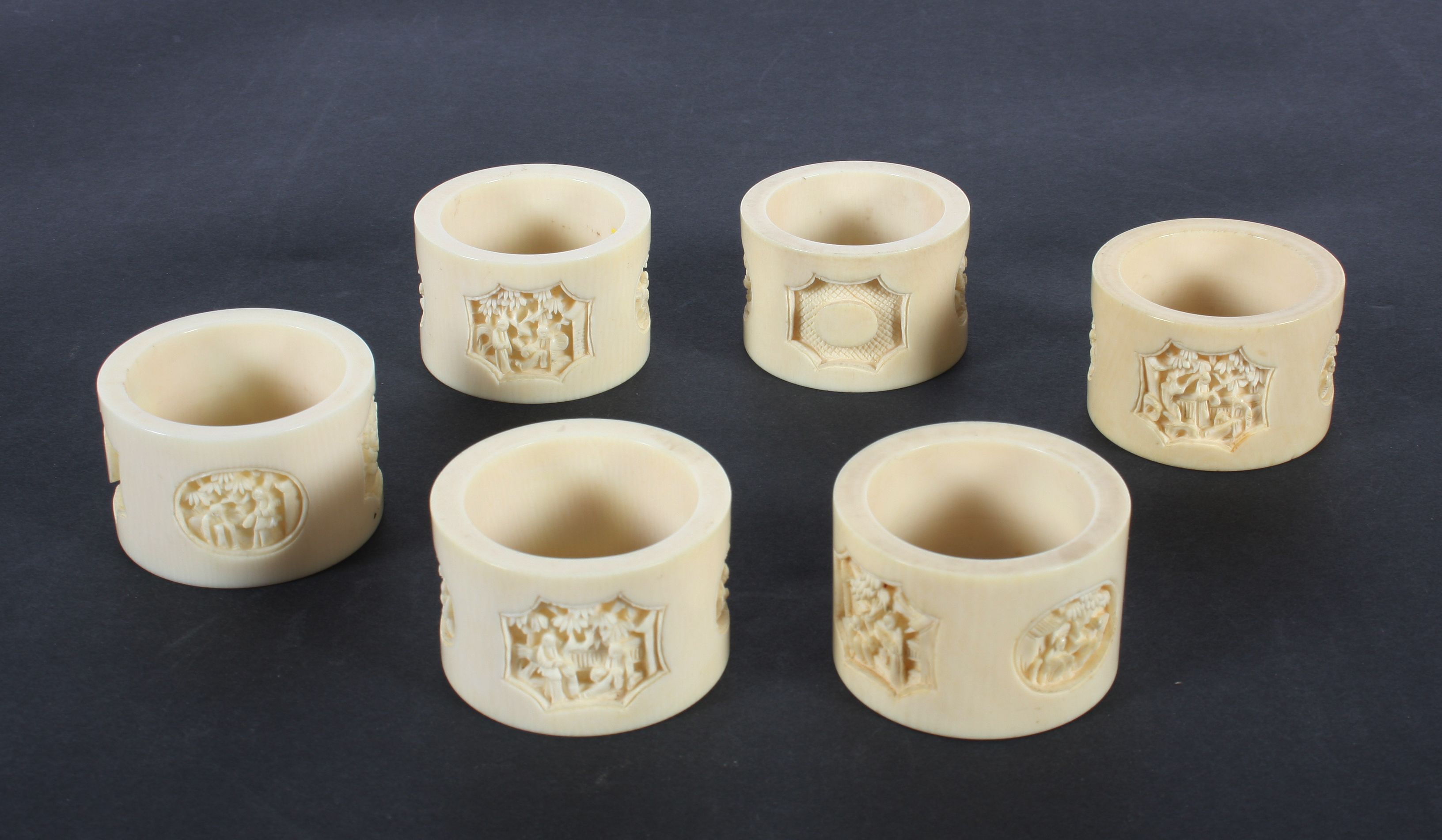 Bonhams A set of six Chinese export carved ivory napkin rings, late
