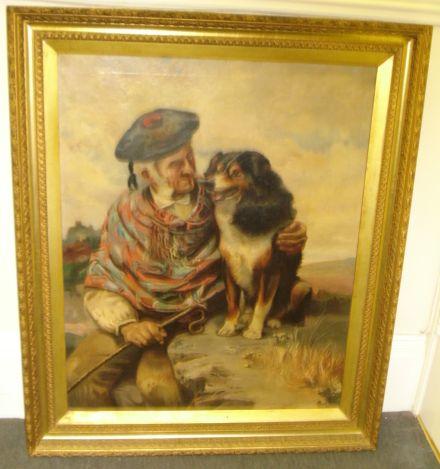 British School, Late 19th CenturyA Scotsman with his dog by the coast