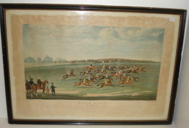 Smart & Hunt after James Pollard - Epsom Races, hand coloured engraving, 50.5 x 75cm, also a companion, a pair, together with Dero-Becker after Madou-Armee Belge, five hand coloured lithographs. (7)
