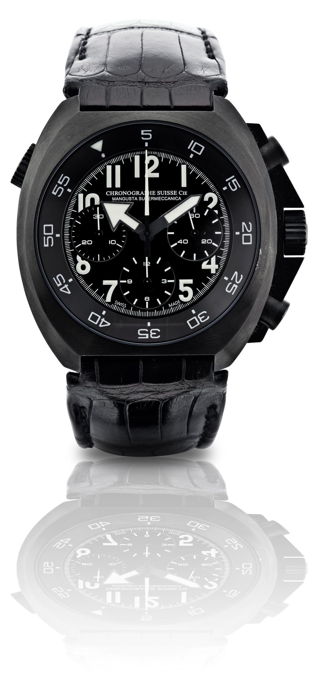 Chronographe Suisse. A PVD treated stainless steel chronograph a