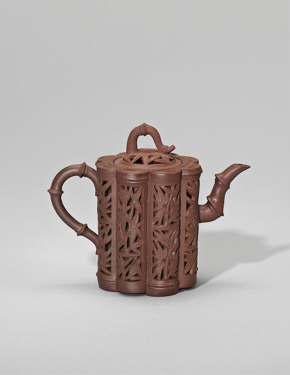 Bonhams An Yixing stoneware reticulated 'bamboo' teapot and cover Mid