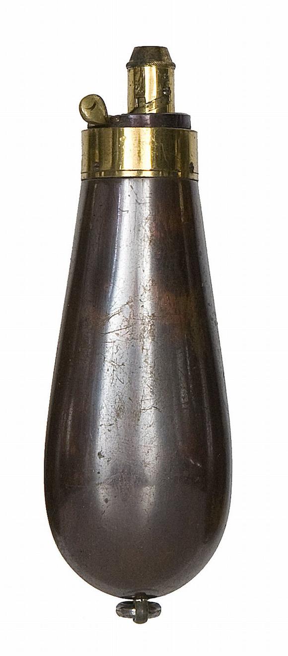 Bonhams A Brass Mounted Powder Flask For Percussion Revolvers 9236