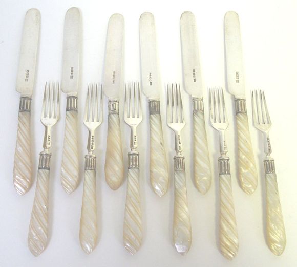 Bonhams Six matched pairs of Victorian silver and mother of pearl